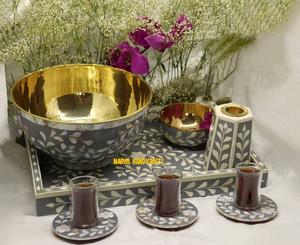 Plateau artisanal en bois nacre blanche, 6 pièces, brûleur Bakhoor, dessous de verre de décoration de maison, boîte de rangement, encens du Ramadan de l'aïd, plats et assiettes - Product Image 1