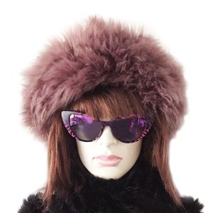 Chapeau en cuir russe fait à la main, laine 100% fourrure véritable, chapeau d'hiver pour femmes, violet clair - Product Image 2