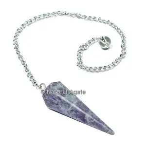 Vente en gros de lépidolite 6 facettes avec des pendules à chaîne en argent - Product Image 1