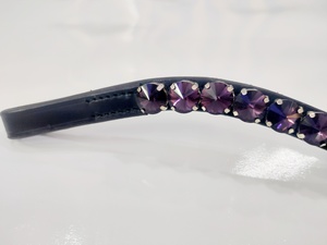 Caballo Cuero 12mm Hecho a mano Royal Purple Crystal Diamond Brow Band Hecho en cuero italiano - Product Image 2