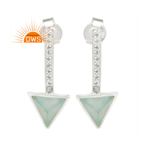 Nouvelles Boucles d'Oreilles en Calcédoine Aqua, Bijoux en Pierre Précieuse, Argent Sterling 925 Massif, Design Flèche, Fournisseur - Product Image 1
