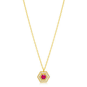 Atractivo hexágono rubí piedra encanto collar venta al por mayor hecho a mano turco 925 joyería de plata esterlina - Product Image 1