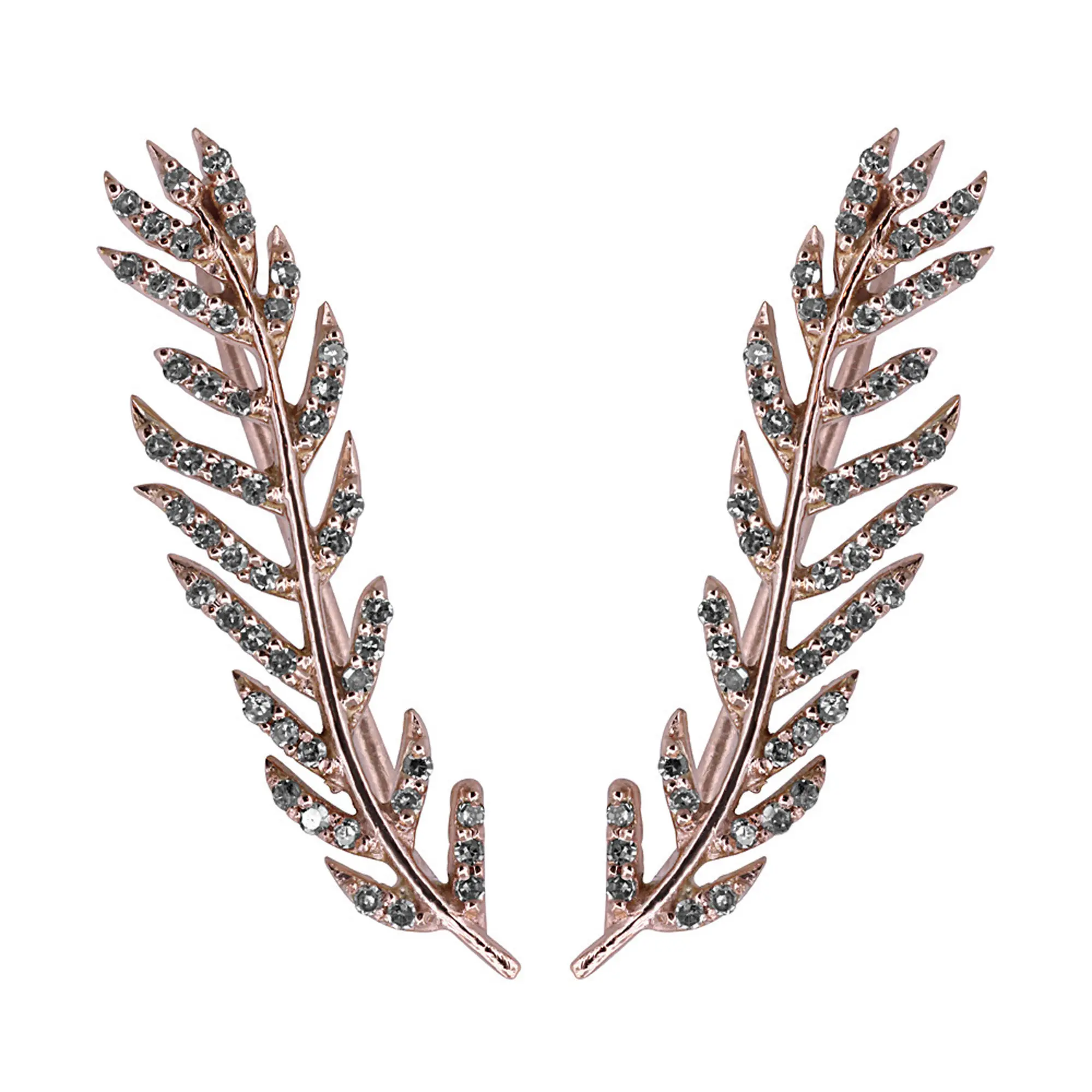 सुरुचिपूर्ण डिजाइन प्राकृतिक हीरा ठीक गहने कान की बाली 18k गुलाब सोने की पत्ती डिजाइन कान कफ शुद्ध गोल्ड डायमंड कान की बाली