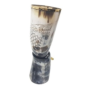 Cuerno para beber transparente de estilo vikingo, artesanías naturales, decoración del hogar, Animal tallado y motivo religioso pulido - Product Image 1
