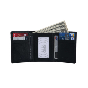 Cartera de cuero genuino hecha a mano con bloqueo RFID para hombre, billetera de lujo triple delgada con forro de PU protegida, carteras RFID para hombre - Product Image 1