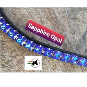 Diadema Ecuestre de Lujo con Cristales de Ópalo y Zafiro de 8mm, Diseño de Carreras Moderno, Cinta Abierta con Lazos, para Caballos Altos - Product Image 4