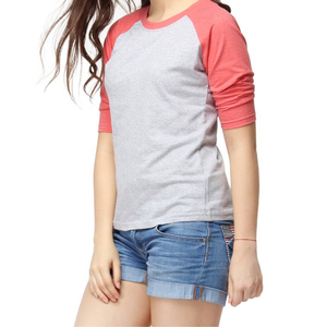 Camiseta raglán con logotipo personalizado para mujer, ropa lisa en blanco, 100% algodón, para mujer, venta al por mayor - Product Image 4