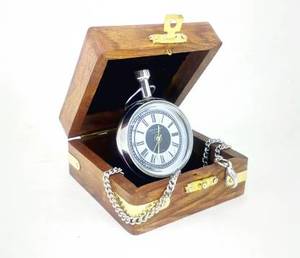 นาฬิกาพกสำหรับผู้ชายสไตล์ย้อนยุคโบราณสายโซ่นาฬิกาวินเทจจี้หน้าปัดกล่องไม้ของขวัญที่ดีที่สุด CHLW047 - Product Image 4