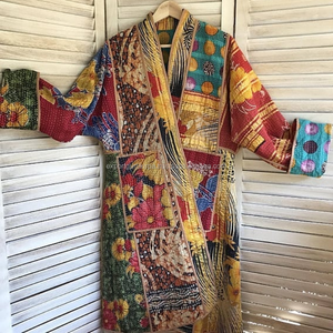 Vintage Indigo Jaipur Impreso Tejido a Mano Reversible Kantha Chaqueta Algodón Relleno con Bordado Decoración Tejido Procesado - Product Image 5