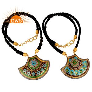 Kundan meena of Jaipur ชุบด้วยเพชร CZ จี้อัญมณีดีไซน์แบบดั้งเดิมสร้อยคอเงินสีดำทำมือทอง925ทันสมัย - Product Image 3