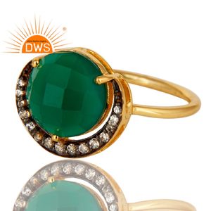 Bague de Cocktail pour femme, bijou indien plaqué or, argent Sterling, pierre précieuse d'onyx vert naturel, vente en gros - Product Image 2