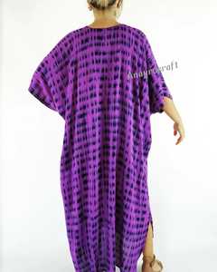 Nuevo hecho a mano bohemio verano Kaftan Maxi vestido Casual patrón Floral cubrir hasta 100% algodón de gran tamaño Tie Dye cintura Natural - Product Image 4