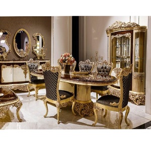 Wooden <b>Antique</b> Black Gold 6 Seater Traditional Luxury Dining Set Golden Carved Premium Wood Handmade Dining Table - Product Image 1