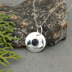 Top Qualité Naturel Améthyste Gemme Disque Pendentif Bijoux 925 Argent Sterling 7MM Rond Violet Améthyste Pendentif Grossiste - Product Image 3