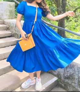 Vestido largo bohemio hasta la rodilla con cuello cuadrado para mujer, ropa informal de manga corta, novedad de 2022 - Product Image 3