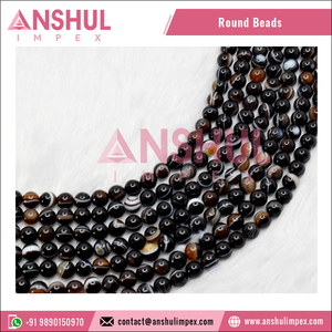 Perles rondes en agate noire naturelle pure, qualité AAA, 8 mm, provenant d'un exportateur indien. - Product Image 3
