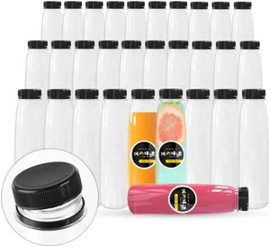 PET Plastic Juice Bottles 10 OZ Clear Disposable Bulk Drink Bottles with Black Tamper Evident Caps Lids
