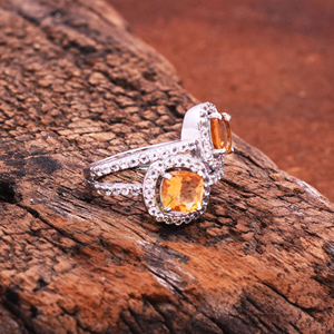 Anillo de bodas de plata de ley 925 con piedras preciosas de citrino natural, chapado en rodio, grado de joyería de dos piedras para proveedores mayoristas - Product Image 2