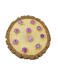 De color rosa cuarzo Solar electrochapada oro 13-14mm redondo colgante en forma de - Product Image 3