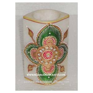 Porte-stylo fait main en marbre doré peint - Product Image 1