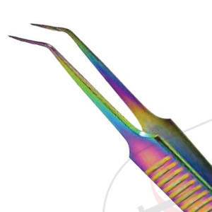 Extensión de pestañas de acero inoxidable, punta de aguja, 10mm, 45deg, pinzas de volumen en Color arcoíris con agarre para dedo, diseño de etiqueta privada - Product Image 3