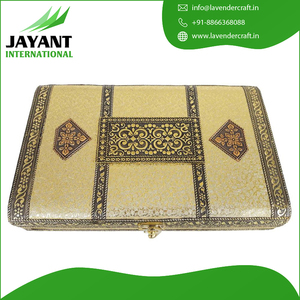 Grande boîte cadeau en bois rectangulaire dorée, finition en rexine, fabriquée à la main, style Rajwadi - Product Image 3