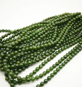 100% 天然宝石珠子串6毫米加拿大绿玉珠子项链