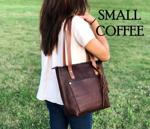 Leather <b>Tote</b> <b>Bag</b> Women Personalized Zipper Option Outside Pocket Bucket Carryall Monogram Purse HHD-0007 - Product Image 4