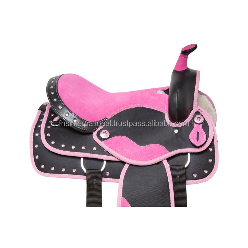 Sella Western Sintetica Equitem 12" Trail Lead-line Rosa Viola Marrone Con Punto Buck - Foto 4