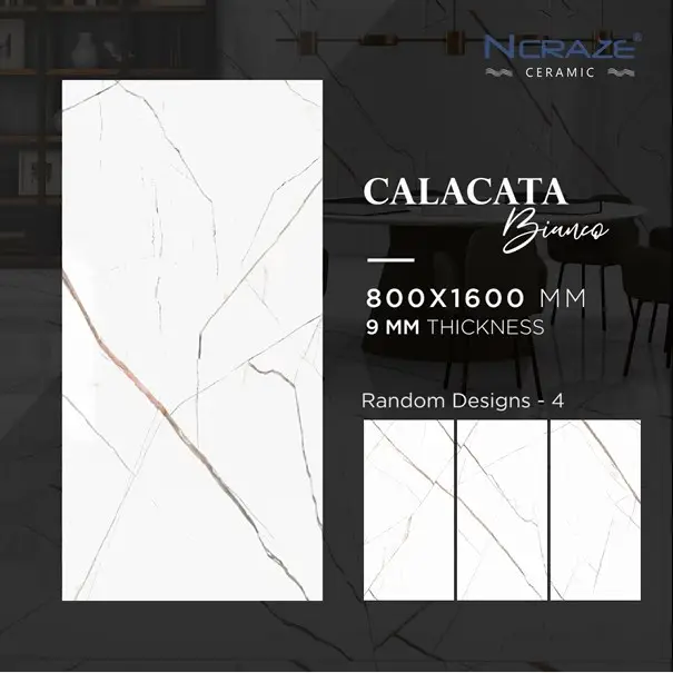 Calacatta Bianco-piastrelle in gres porcellanato 800x1600mm con superficie Premium in finitura lucida di Ncraze Ceramic LLP per hotel