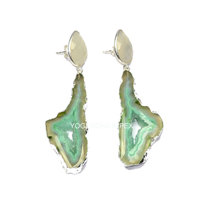 ธรรมชาติสีขาว Chalcedony กับสีเขียวอาเกต Druzy เพชรพลอย925เงินสเตอร์ลิงต่างหูขายส่งห้อยและวางจำหน่ายต่างหู - Product Image 1