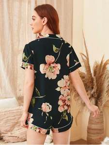 Pantalones cortos de algodón para mujer, ropa de dormir de manga larga, con estampado Floral, talla grande - Product Image 3