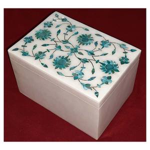 Exclusive Rectangle White Marble Green Mother Of Pearl <b>Floral</b> Art Inlaid Sweet <b>Box</b> For Baby Reception - Product Image 1