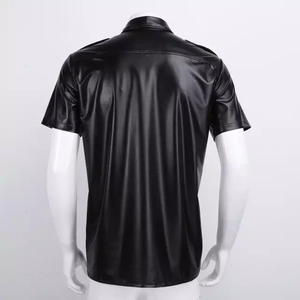 Chemises en cuir uni à la mode OEM ODM personnalisées nouveaux arrivants chemise en cuir à manches courtes de haute qualité pour hommes chemises en cuir - Product Image 3