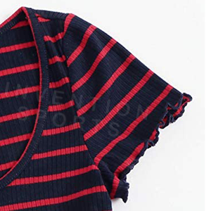 เสื้อยืดถักแขนสั้นทรงครอปสำหรับผู้หญิง,เสื้อยืดครอปทรงลำลองน่ารักคอกลมสำหรับฤดูร้อน - Product Image 3