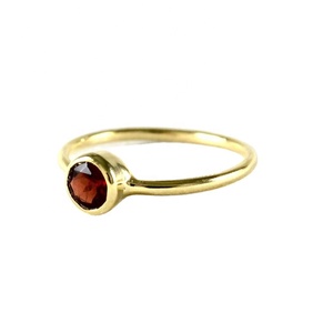 Anillo de oro amarillo de 14k, granate rojo Natural, redondo, sólido, 5mm, fabricante de joyería - Product Image 1