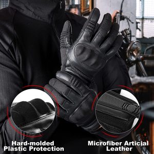 Guantes de cuero personalizados para motocicleta, de alta calidad, con protección de plástico moldeado duro para manos, para motoristas - Product Image 2