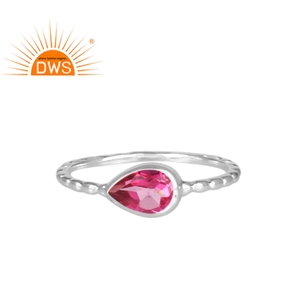 ที่สวยงามธรรมชาติสีชมพูพลอยบุษราคัมแหวนซ้อนกันได้ผู้ผลิตเครื่องประดับอินเดีย925ผู้ผลิตเครื่องประดับเงิน - Product Image 1