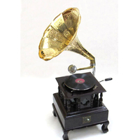 Tocadiscos Antiguo con Bocina de Latón, Equipo de Audio Gramófono en Venta, Gramófono Antiguo con Base de Madera