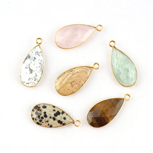 Wholesale Affordable Price Pear Shape Natural Rose Quartz Bezel Setting Connector Gold Plated Diy Single Bail Making Connector - Product Image 5