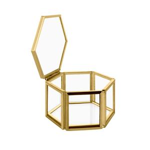 Mini joyero con forma hexagonal, Metal dorado rosa y vidrio, caja de exhibición decorada para el hogar, anillo, pendiente, caja de almacenamiento hecha a mano - Product Image 4