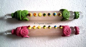 Varitas tibetanas de cuarzo rosa, en línea, verde, Rosa, Verde - Product Image 2