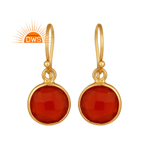 Red Onyx Gemstone Earring Round Gold Plated 925 Silver Hook Earrings Jewelry Manufacturer - Product Image 1