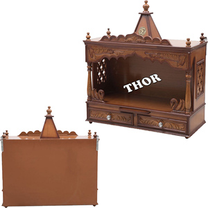 Mandir de madera pulida marrón para colgante de pared artesanal de Pooja para la decoración de la tienda del templo del hogar y la Oficina - Product Image 4