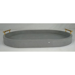 Plateau ovale rétro en faux shagreen couleur charbon, modèle DAPHOCO 078, origine Vietnam, 0,51x0,38x0,065 - Product Image 2