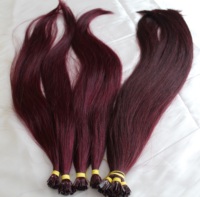 Extensions de cheveux vierges vietnamiens Remy bruts, couleur rouge foncé, pointe nano pré-collée, lisses et soyeux, ondulés, Super Star BTHAIR 100g