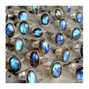 แหวนเงินแท้ประดับเพชรพร้อมจี้อัญมณีสีฟ้าแลบราโดไรต์แบบหลวมสำหรับงานแต่งงานหรือเป็นของขวัญ - Product Image 2