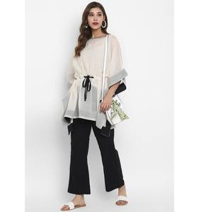 100% Soft Breathable Cotton <b>Kaftan</b> Night Dress Washable Floor-Length Ivory Half Sleeves Solid Pattern Pajama - Product Image 1