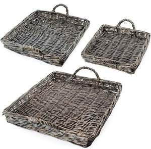 Juego de 3 bandejas cuadradas tejidas de ratán para servir, diseño único con asas perfectas para servir comida de mesa en el hogar - Product Image 3