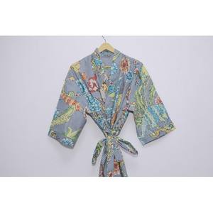 Women's XL Free Size Floral Woven Bathrobe Wrap Dress 100% Cotton Indian Dressing Gown Adjustable <b>Belt</b> Summer Autumn Sleepwear - Product Image 3